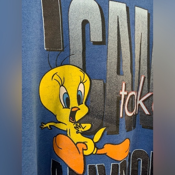VTG Looney Tunes Tweety Bird Sweatshirt Crewneck Pullover Graphic Blue XL XXL - Picture 4 of 10